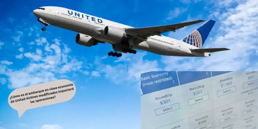 ¿Cómo es el embarque en clase economía de United Airlines modificados impactará las operaciones?